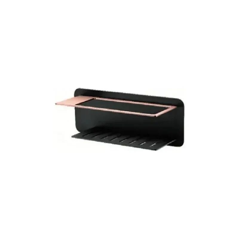 Jabonera frontal con diseño moderno de acero s304 con acabado negro y oro rosa Bethari de Imex