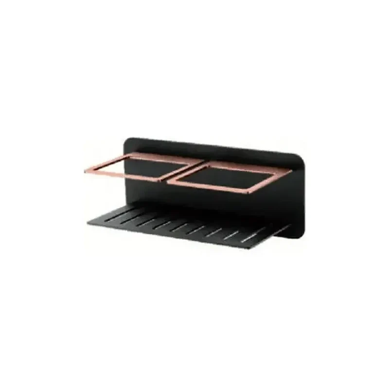 Jabonera frontal con diseño elegante de acero s304 con acabado en color negro y oro rosa Iman de Imex