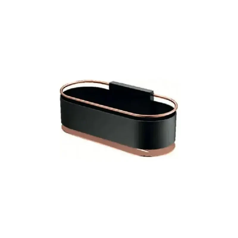 Jabonera frontal con diseño elegante de acero s304 con acabado negro y oro rosa Anga de Imex