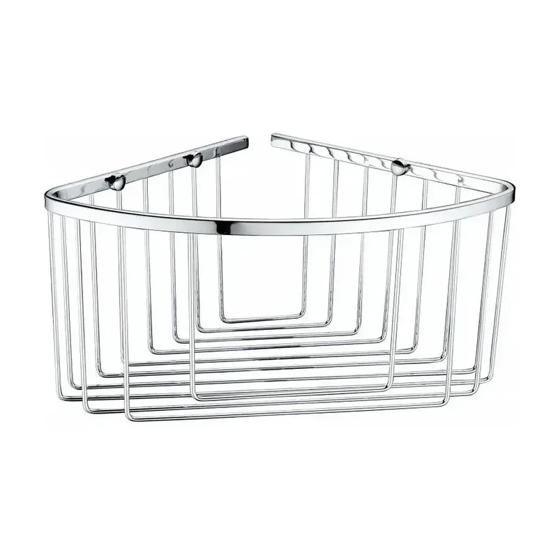 Estante de rejilla con forma triangular para baño fabricada en acero inoxidable con acabado cromado de Imex