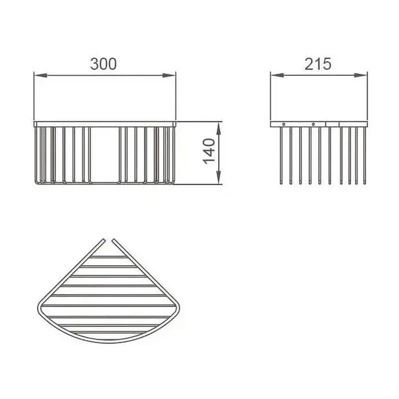 Estante de rejilla con forma triangular para baño fabricada en acero inoxidable con acabado cromado de Imex
