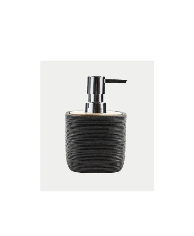 Dispensador de jabón de madera y poliresina negro de diseño moderno KUBIC de Aquore