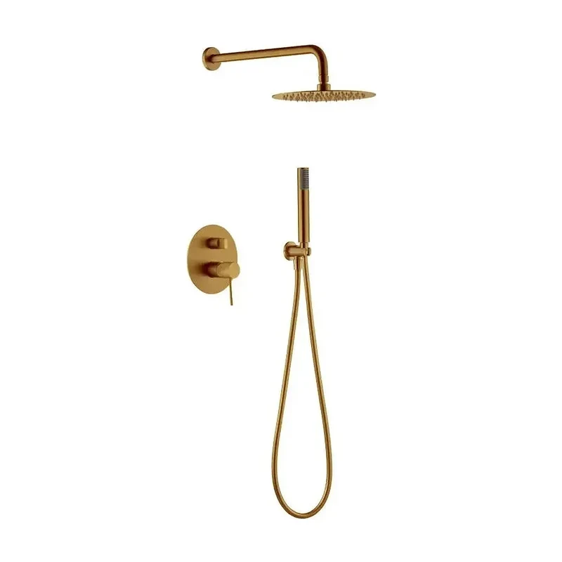 Conjunto de ducha moderna de diseño monomando con un acabado oro cepillado Line de Imex