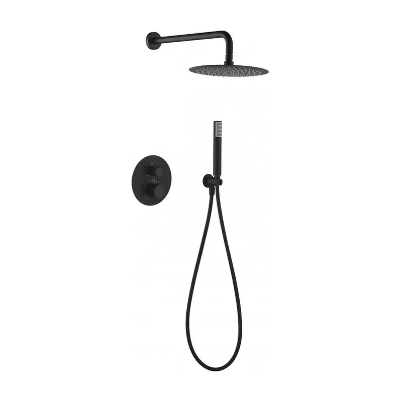 Conjunto para ducha termostática de diseño empotrado con un acabado negro mate Line de Imex