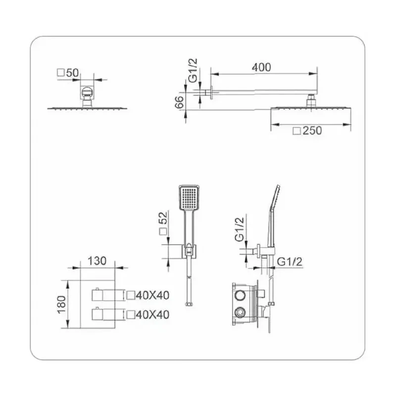 Conjunto termostático de 3 módulos para ducha con un diseño moderno de acabado cromado Cies de Imex