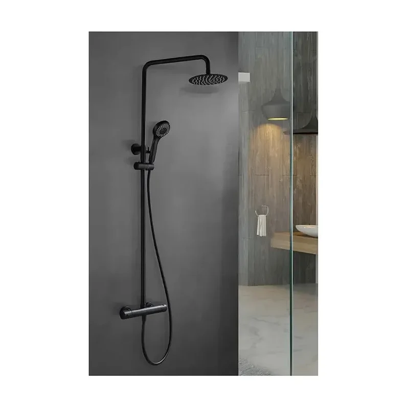 Conjunto de ducha termostática y extensible de latón de acabado negro mate Kent de Imex