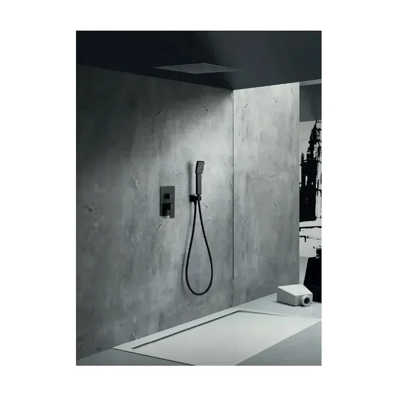 Conjunto de ducha monomando con un diseño moderno de acabado negro mate Volga de Imex