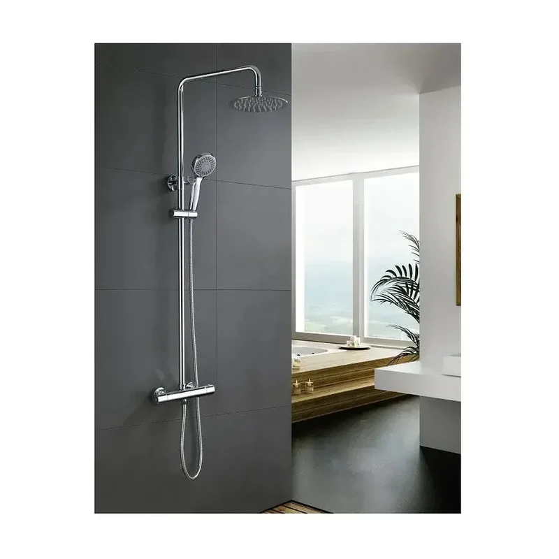 Conjunto de ducha termostática para pared de diseño moderno con un acabado cromado Kent de Imex