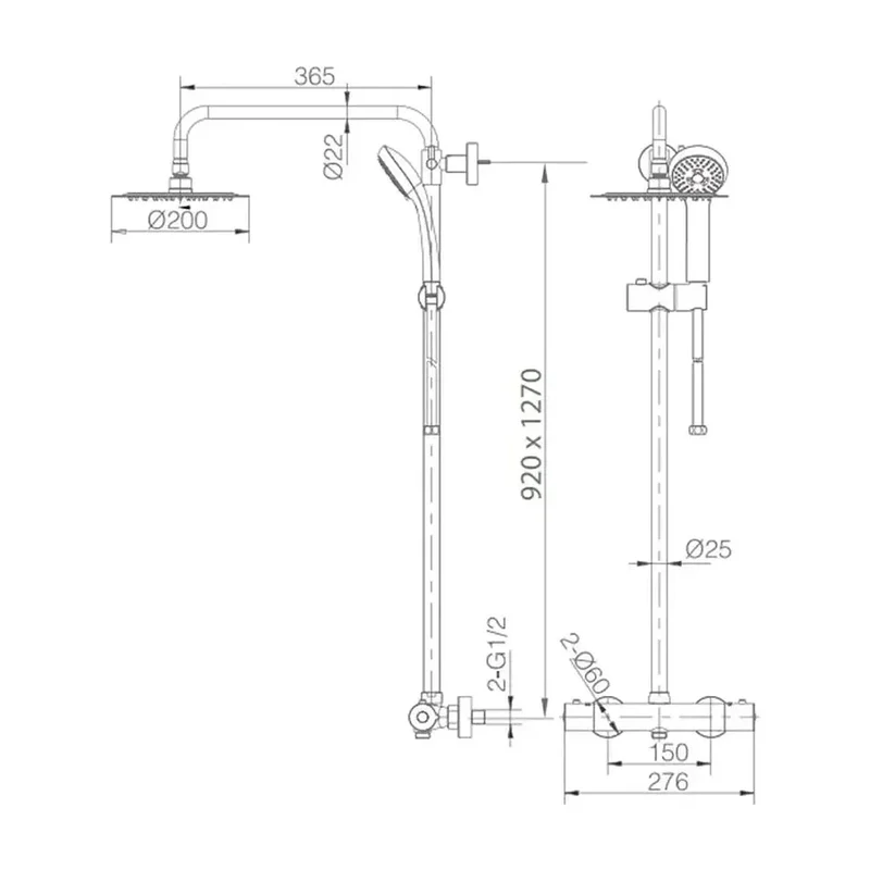 Conjunto de ducha termostática para pared de diseño moderno con un acabado cromado Kent de Imex