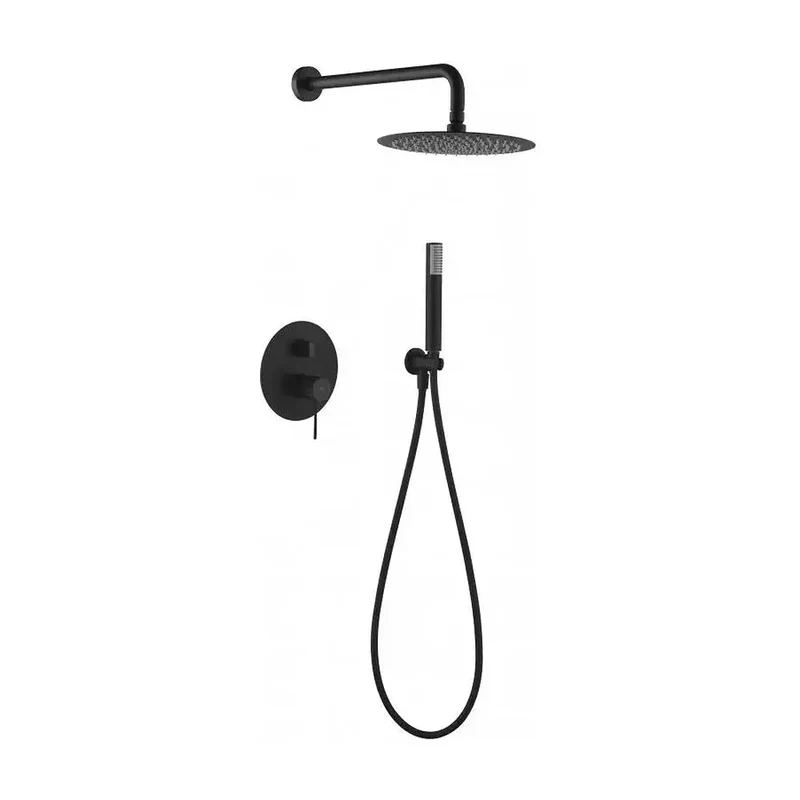 Conjunto para ducha de pared con un diseño empotrado de acabado negro mate Line de Imex