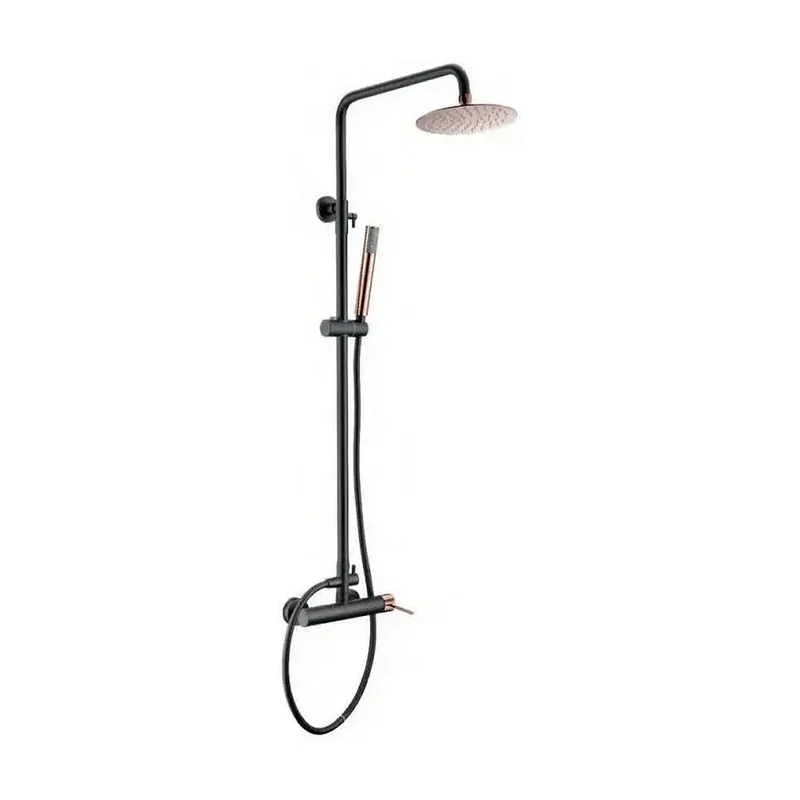 Columna de pared para ducha empotrada de diseño moderno en color negro mate y oro rosa stick Milos de Imex