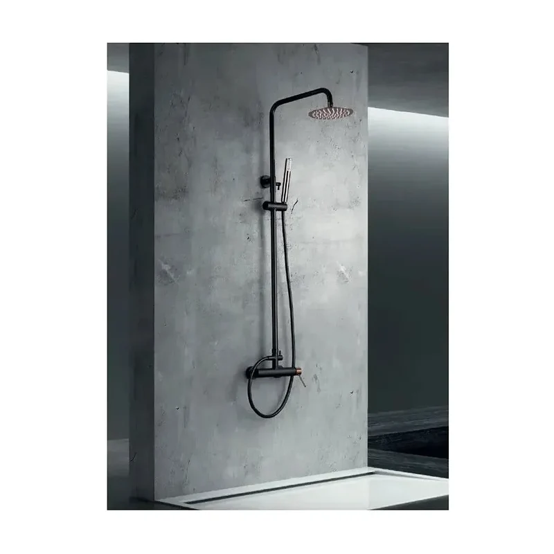 Columna de pared para ducha empotrada de diseño moderno en color negro mate y oro rosa stick Milos de Imex