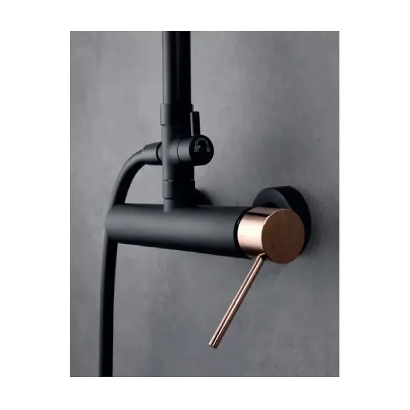 Columna de pared para ducha empotrada de diseño moderno en color negro mate y oro rosa stick Milos de Imex