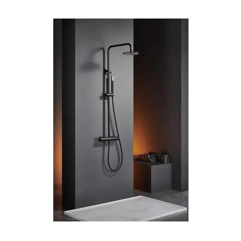 Columna de ducha de altura regulable con distribuidor integrado fabricada en acero inoxidable negro mate Monza de Imex