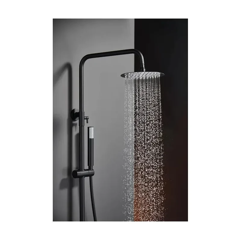 Columna de ducha de altura regulable con distribuidor integrado fabricada en acero inoxidable negro mate Monza de Imex