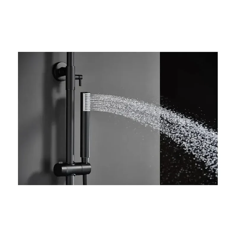 Columna de ducha de altura regulable con distribuidor integrado fabricada en acero inoxidable negro mate Monza de Imex