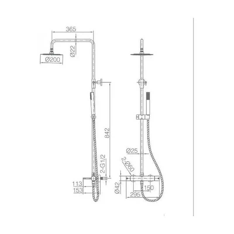 Columna de ducha de altura regulable con distribuidor integrado fabricada en latón cromado Monza de Imex