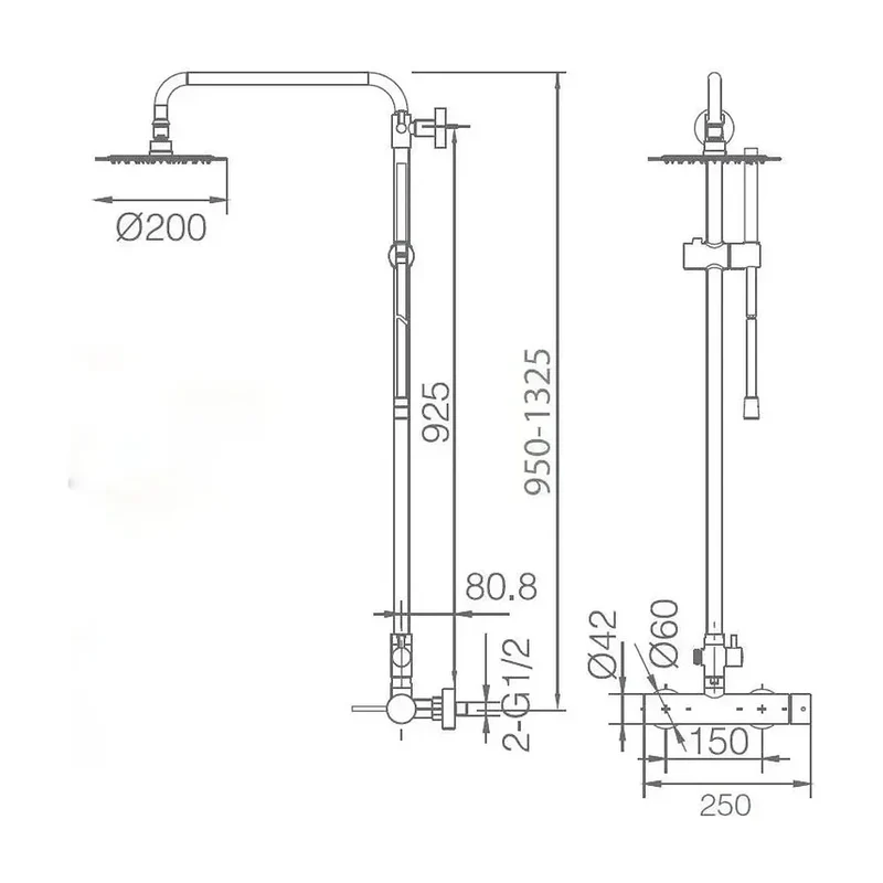 Columna de pared para ducha empotrada de diseño moderno en color negro mate stick Milos de Imex