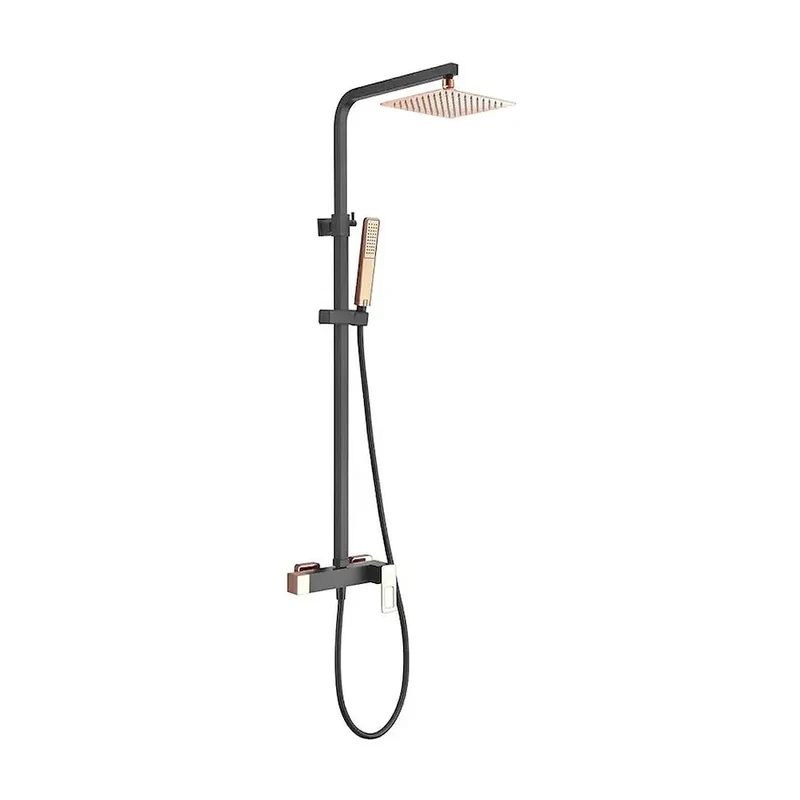 Columna de ducha con un diseño moderno y un acabado negro mate y oro rosa Suecia de Imex