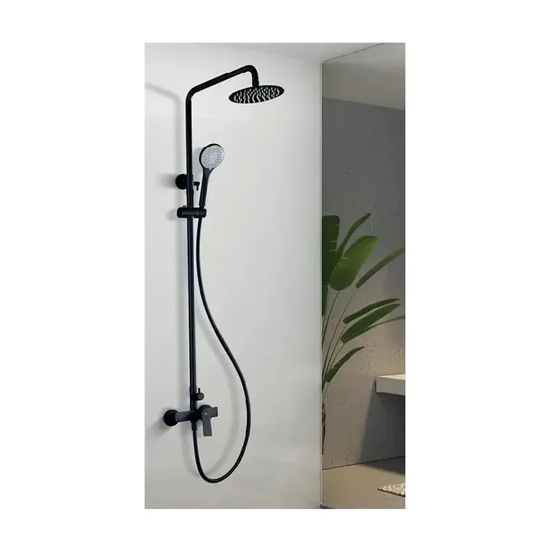 Columna para ducha fabricada en latón con un diseño moderno de acabado negro mate Luxor de Imex