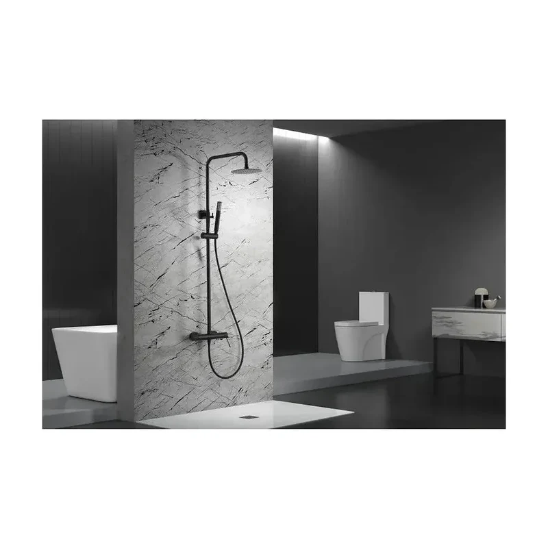 Columna de ducha monomando con un diseño moderno de acabado negro mate Line de Imex