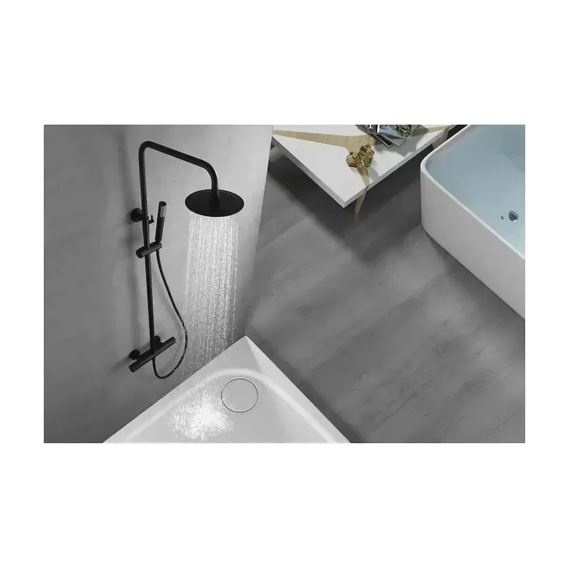 Columna para ducha de pared con un diseño termostático de acabado negro mate Line de Imex