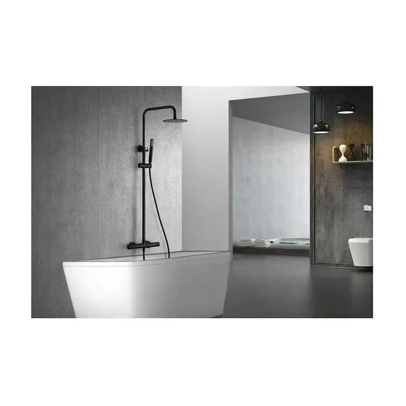 Columna para baño con grifería termostática apta para bañera y ducha acabado negro mate Line de Imex