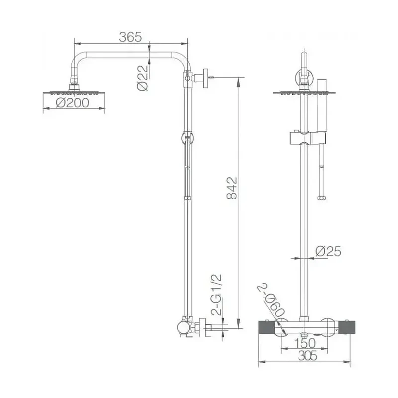 Columna para baño con grifería termostática apta para bañera y ducha acabado negro mate Line de Imex