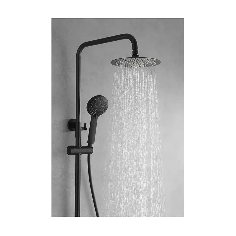 Columna moderna de ducha con un diseño monomando en color negro mate Belgica de Imex