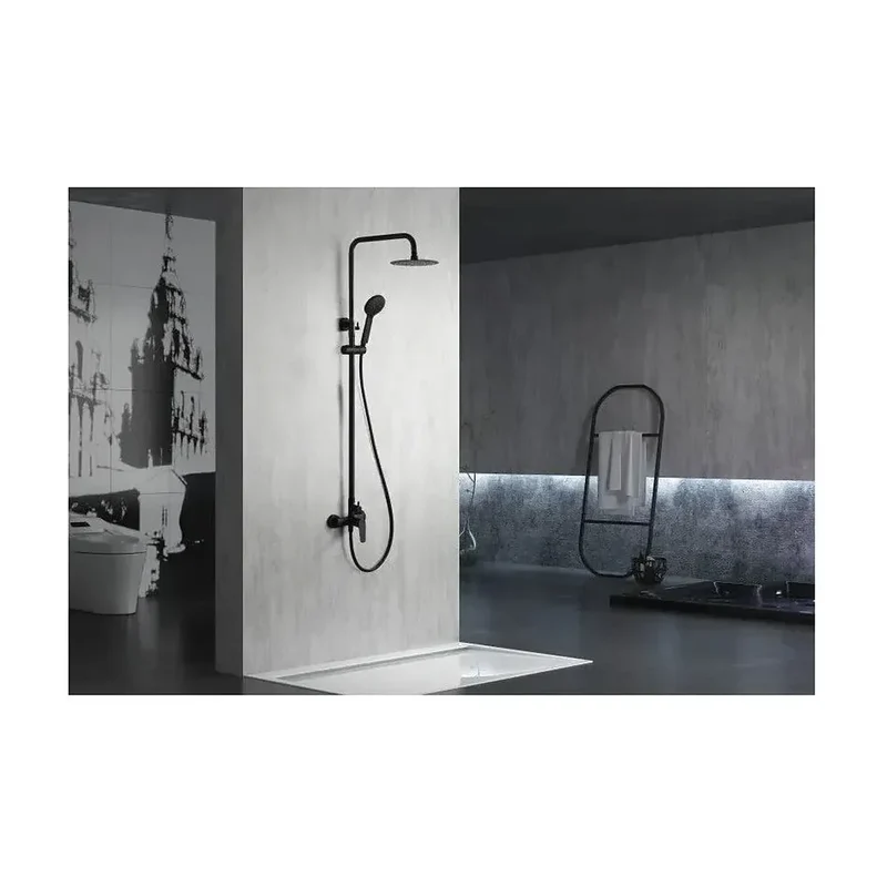 Columna moderna de ducha con un diseño monomando en color negro mate Belgica de Imex