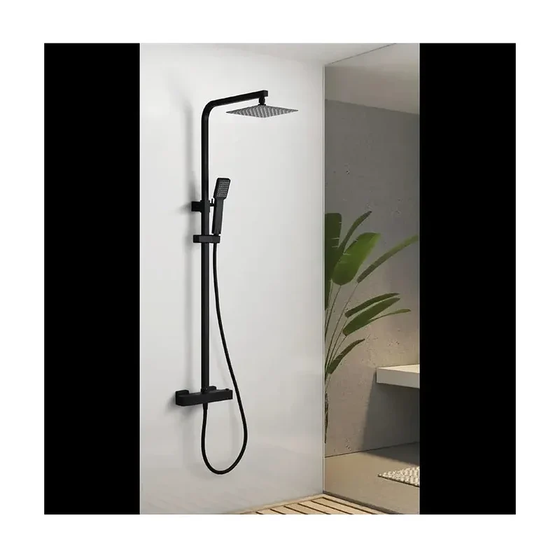 Columna termostática de ducha para pared con un diseño moderno de acabado negro mate Vigo de Imex