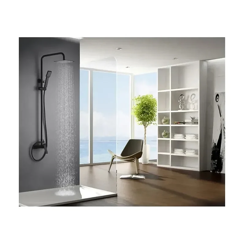 Columna de ducha con un diseño extensible y moderno de acabado negro mate Art de Imex