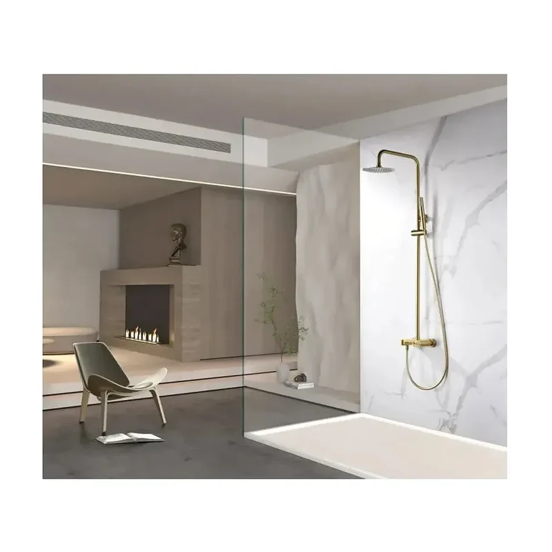Barra de ducha monomando extensible de acero inoxidable acabado oro cepillado Olimpo de Imex