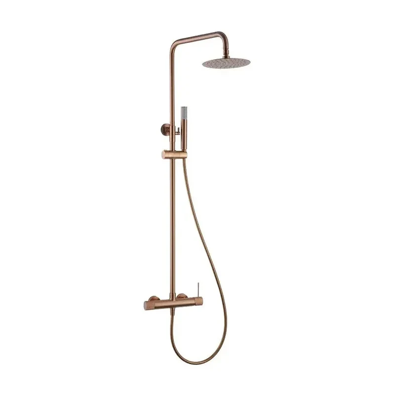 Barra de ducha monomando extensible en acero inoxidable acabado oro rosa cepillado Line de Imex