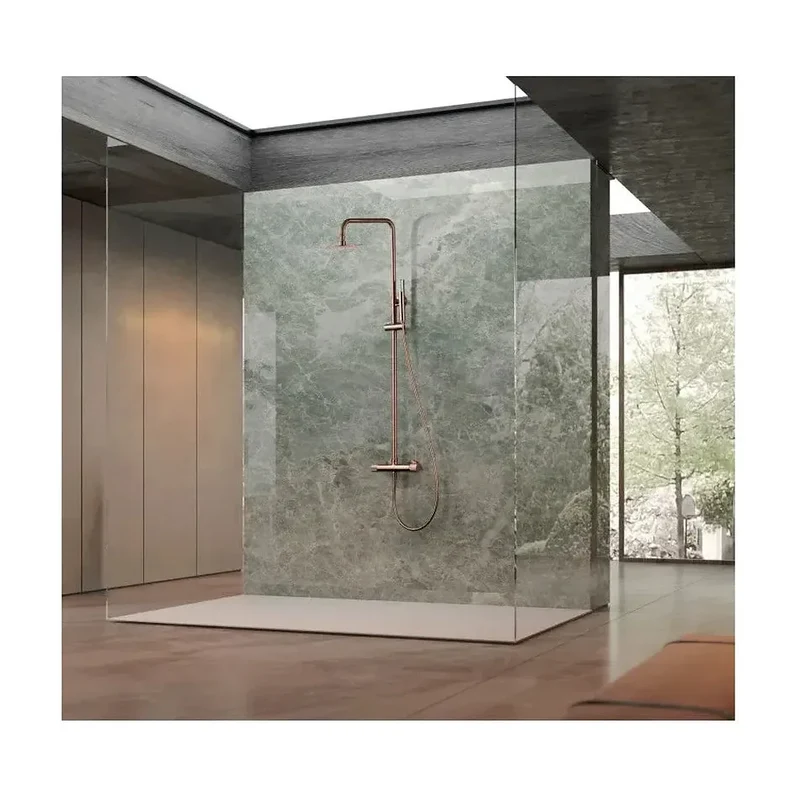 Barra de ducha monomando extensible en acero inoxidable acabado oro rosa cepillado Line de Imex
