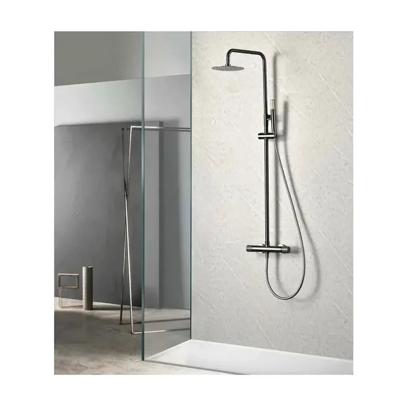 Barra de ducha termostática hecha de acero inoxidable con acabado negro metalizado Line de Imex