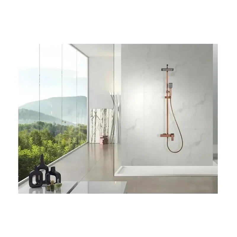 Barra de ducha monomando extensible acero inoxidable acabado oro rosa cepillado Pisa de Imex