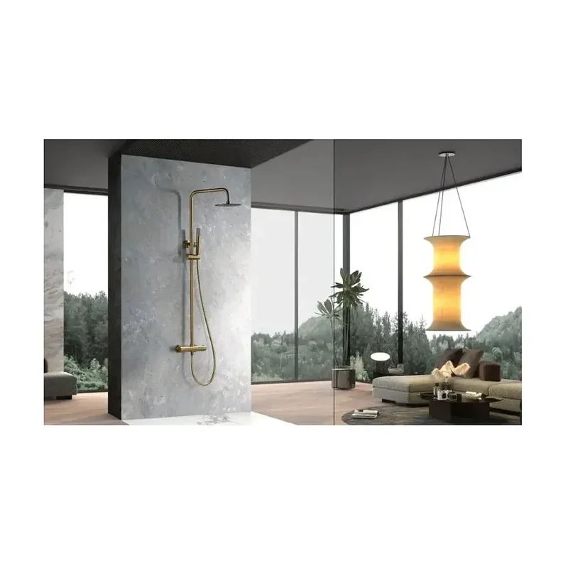 Barra de ducha termostática de acero inoxidable con acabado oro cepillado Genova de Imex