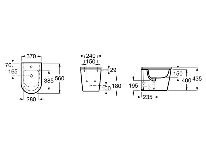 Bidet con un agujero para grifería de 37 cm fabricado en porcelana de color blanco Inspira Round Roca