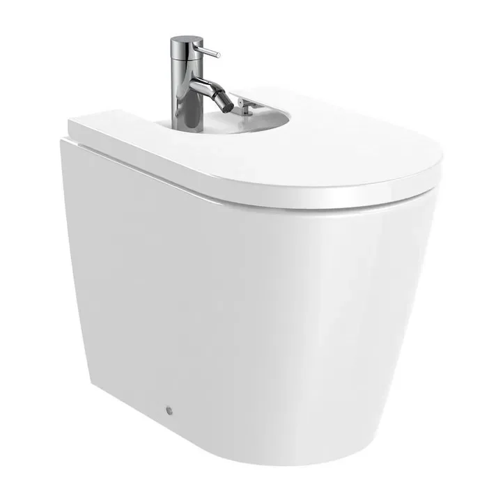 Bidet con un agujero para grifería de 37 cm fabricado en porcelana de color blanco Inspira Round Roca