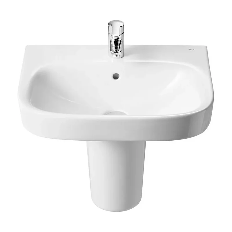 Lavabo con semipedestal de 50 cm fabricado en porcelana de color blanco Debba Roca