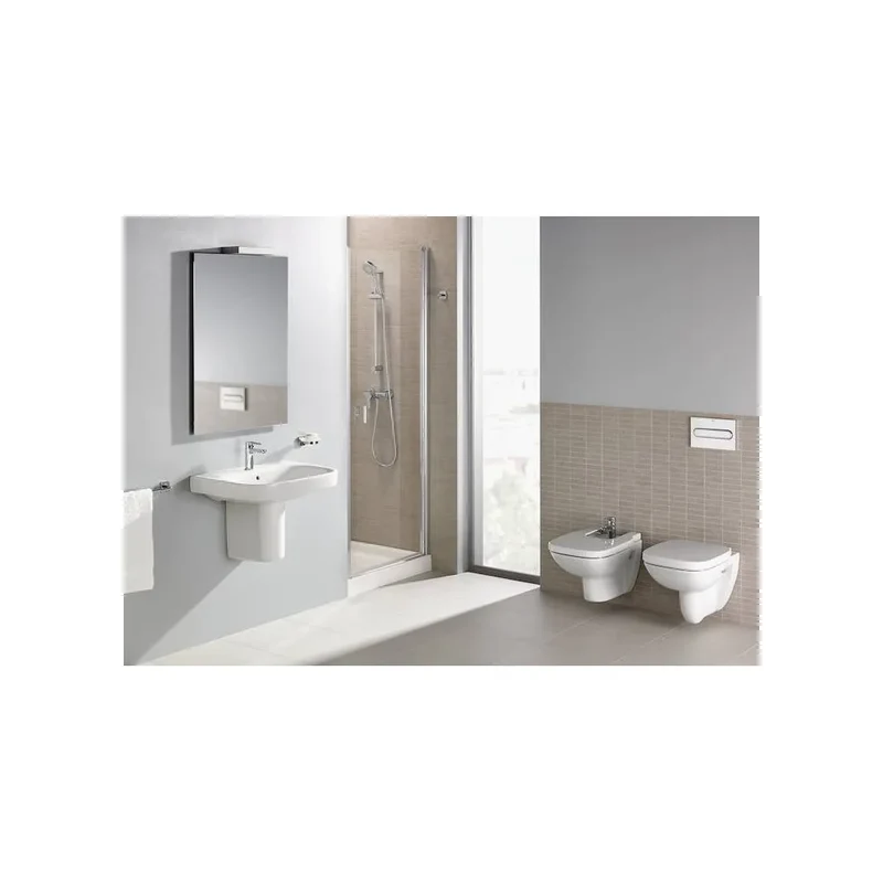 Lavabo con semipedestal de 50 cm fabricado en porcelana de color blanco Debba Roca