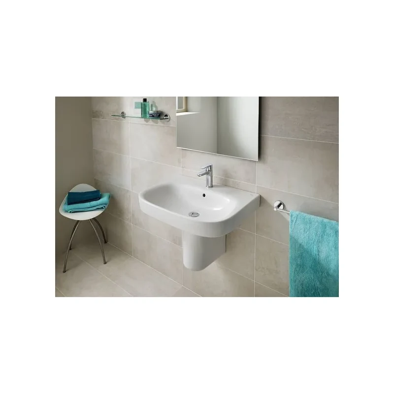 Lavabo con semipedestal de 50 cm fabricado en porcelana de color blanco Debba Roca