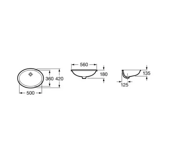 Lavabo para instalación bajo encimera de 56 cm fabricado en porcelana de color blanco Berna Roca