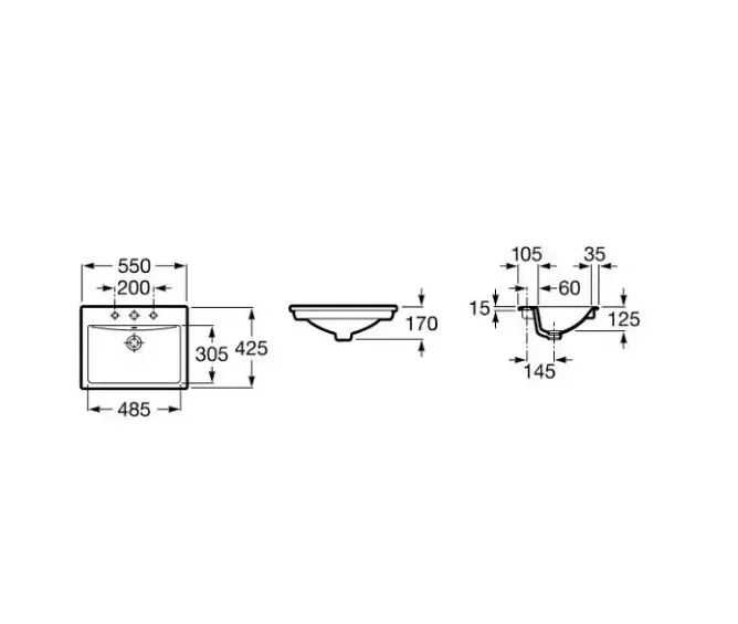 Roca Diverta A327116000 – Lavabo Sobre Encimera, Blanco, 55 cm