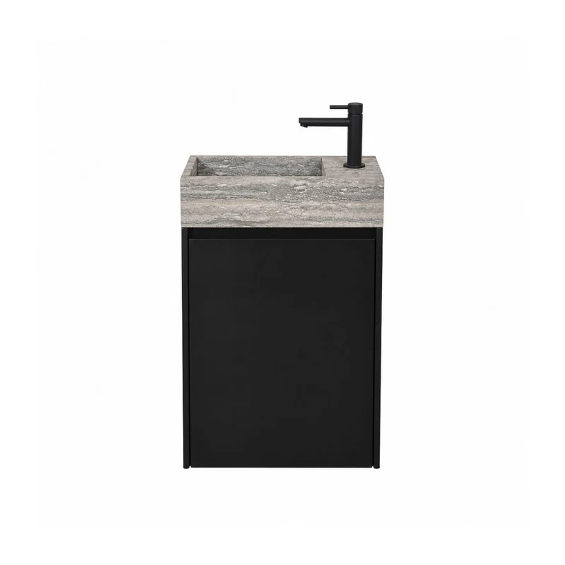 Lavabo Krabi con mueble - Negro - Travertino gris