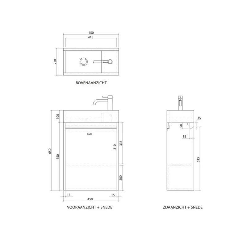 Lavabo de manos Krabi con mueble - Roble - Mármol azul/blanco