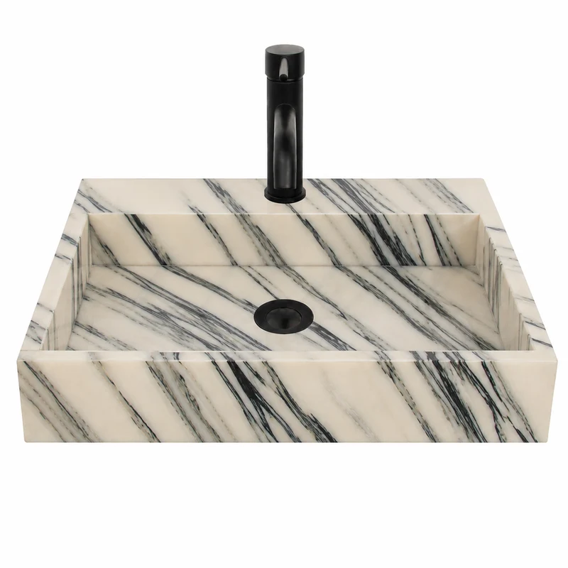 Lavabo de mármol George - Mármol azul/blanco con orificio para grifo