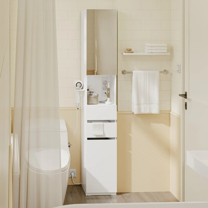 SoBuy BZR240-E-W Mueble Columna de Baño Alto y Estrecho Blanco 30x30x180.5 cm