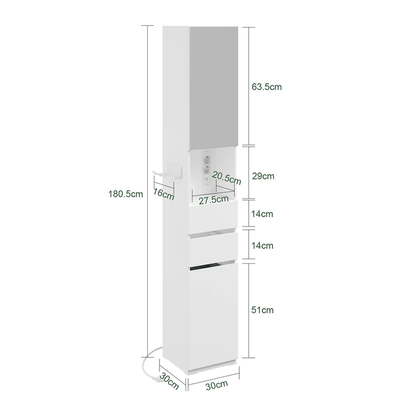 SoBuy BZR240-E-W Mueble Columna de Baño Alto y Estrecho Blanco 30x30x180.5 cm